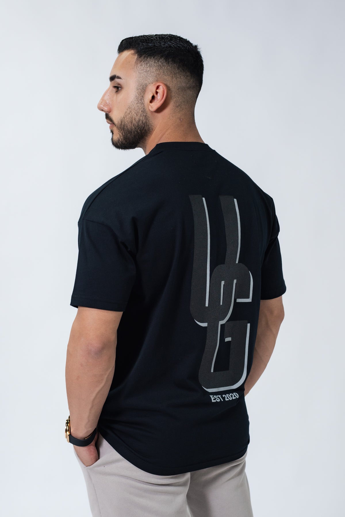 Black Double Print Box Fit Tee