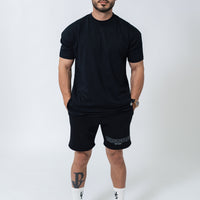 Black Double Print Cotton Shorts