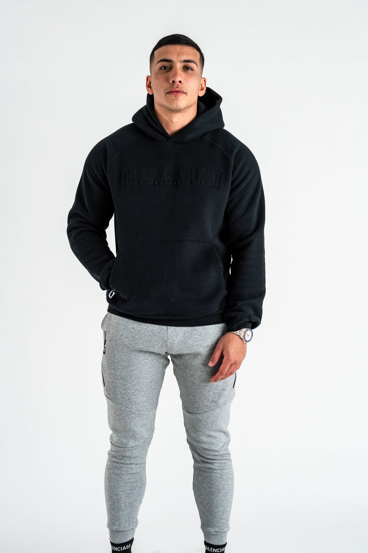 BLACK EMBOSSED HOODIE