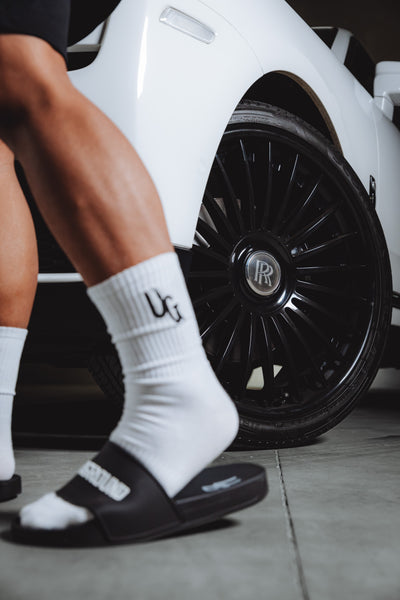 White UG Logo Mid Socks