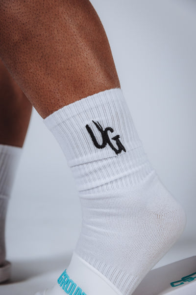 White UG Logo Mid Socks