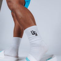 White UG Logo Mid Socks