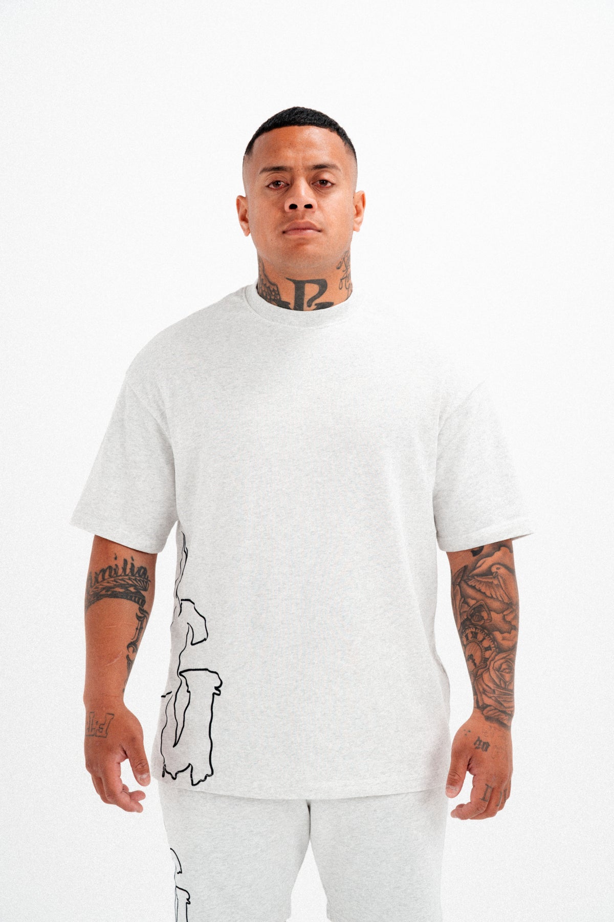 CODE OF SILENCE TEE- (WHITE MARL/BLACK)