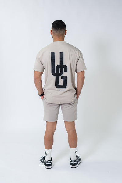 Taupe Double Print Cotton Shorts