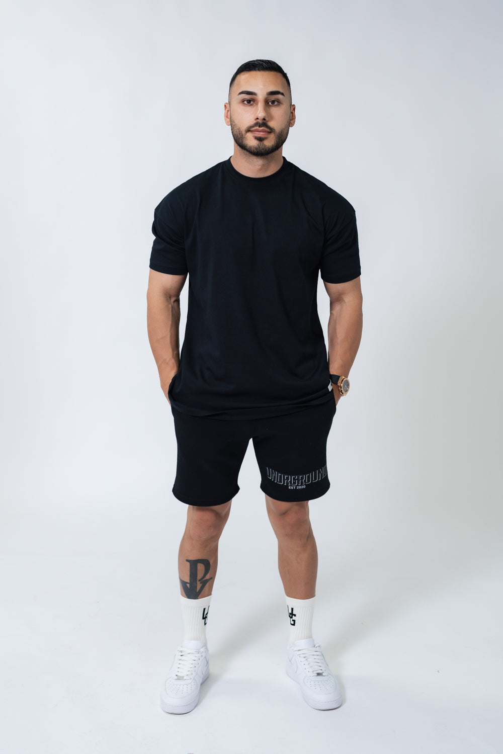 Black Double Print Box Fit Tee