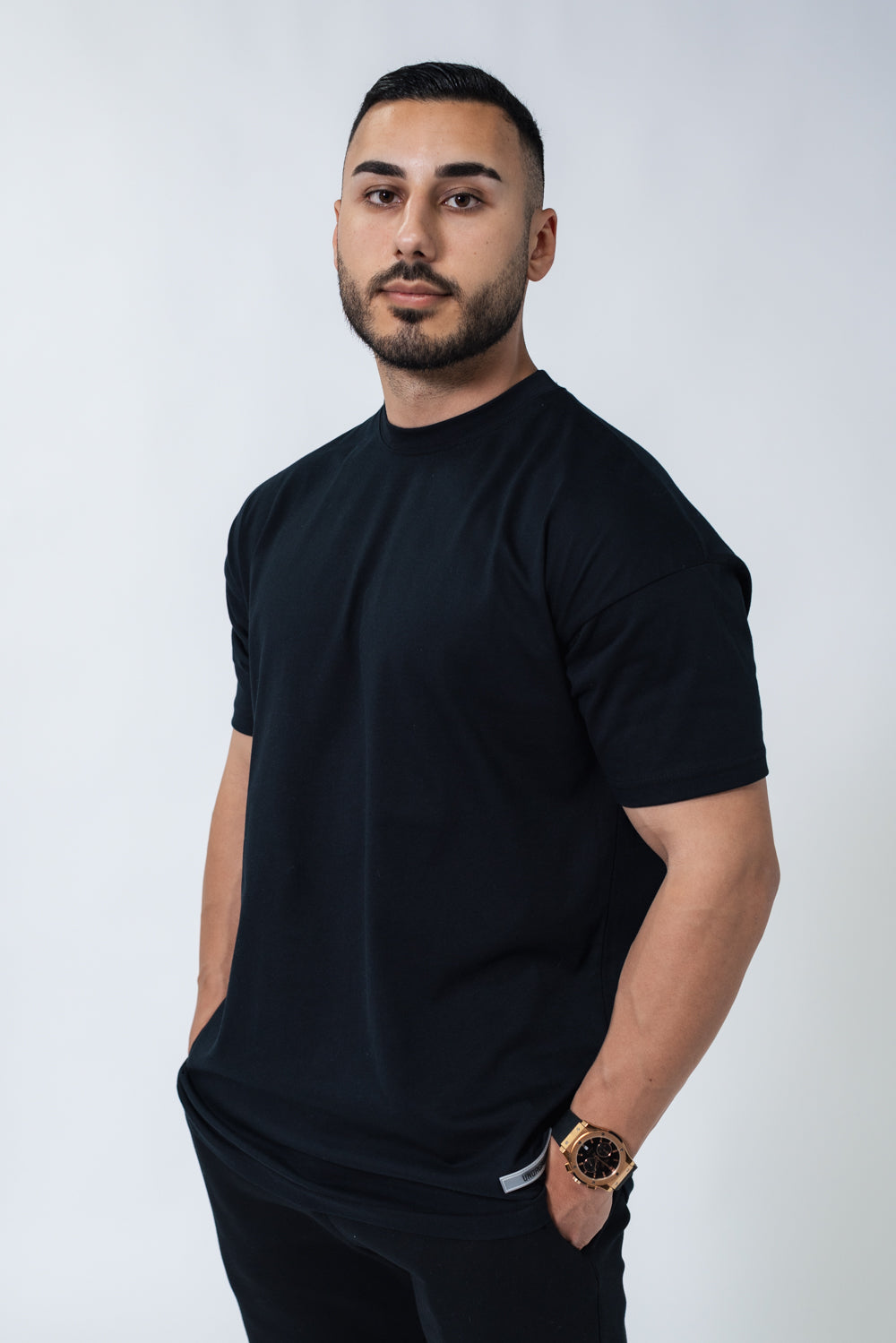 Black Double Print Box Fit Tee