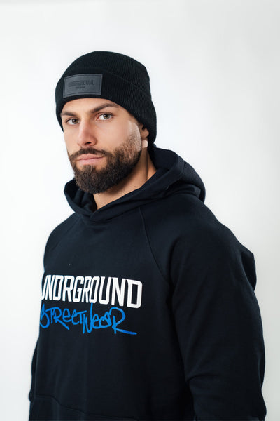BLACK PATCHED COTTON BEANIE